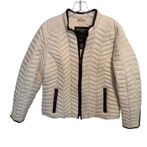 Eddie Bauer Quilted Goose Down Jacket Womens Medium Cream Full Zip Puffer Coat